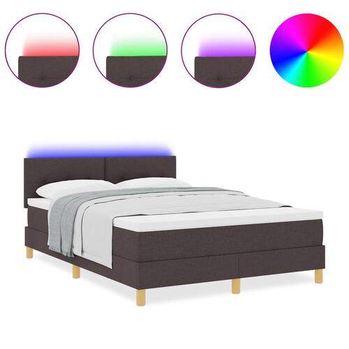 Box Spring Seng med Madras & LED Mørkebrun 140x190 cm Stof