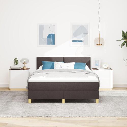 Box Spring Seng med Madras & LED Mørkebrun 140x190 cm Stof