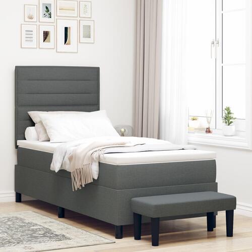 Box Spring Seng med Madras & Bænk Mørkegrå 90x200 cm Stof
