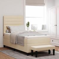 Box Spring Seng med madras & bænk creme 100x200 cm stof
