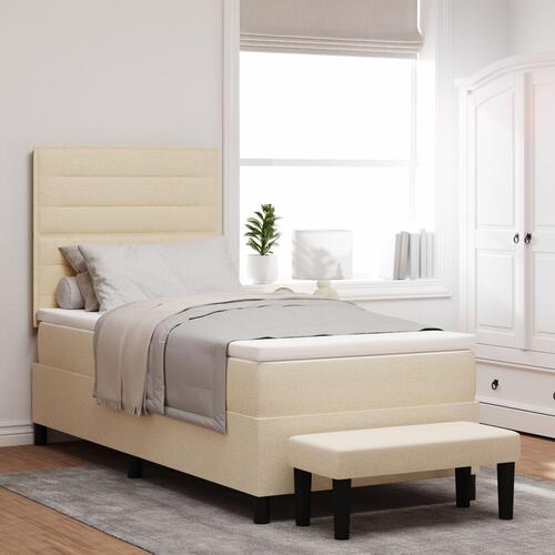 Box Spring Seng med madras & bænk creme 100x200 cm stof