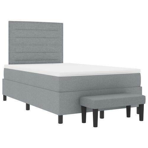 Box Spring Seng med Madras & Bænk Lysegrå 120x200 cm Stof