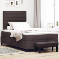 Box Spring Seng med Madras & Bænk Mørkebrun 120x200 cm Stof