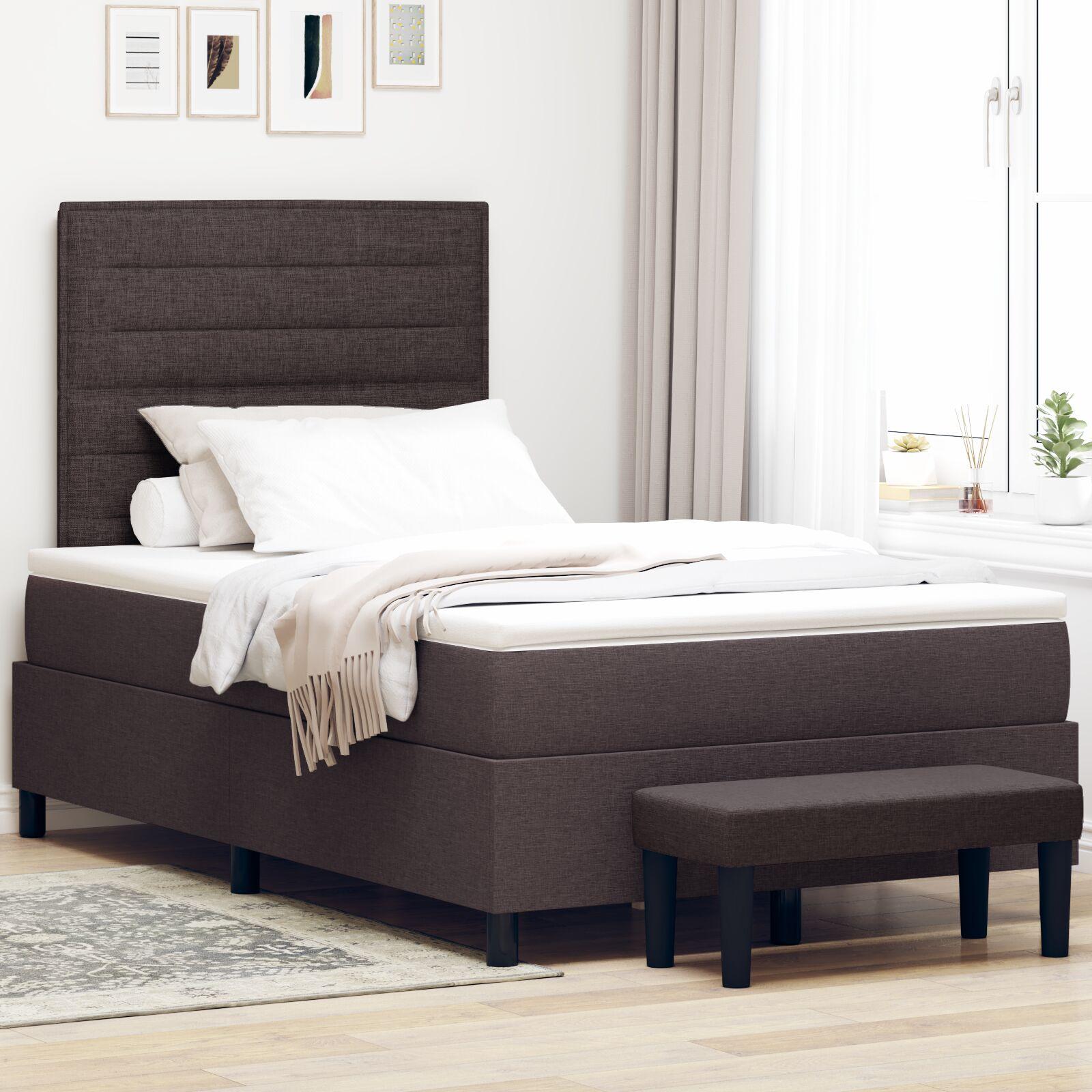 Kontinentalseng med madras Mørk Brun 120 x 200 cm Stof billede