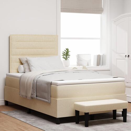 Box Spring Seng med Madras & Bænk Creme 120x200 cm Stof