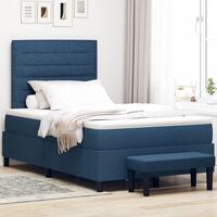 Box Spring Seng med Madras & Bænk Blå 120x200 cm Stof