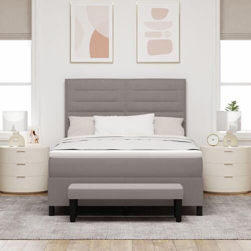 Boksmadras med madras & bænk taupe 140x190 cm stof
