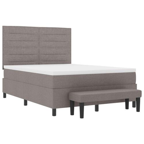 Boksmadras med madras & bænk taupe 140x190 cm stof