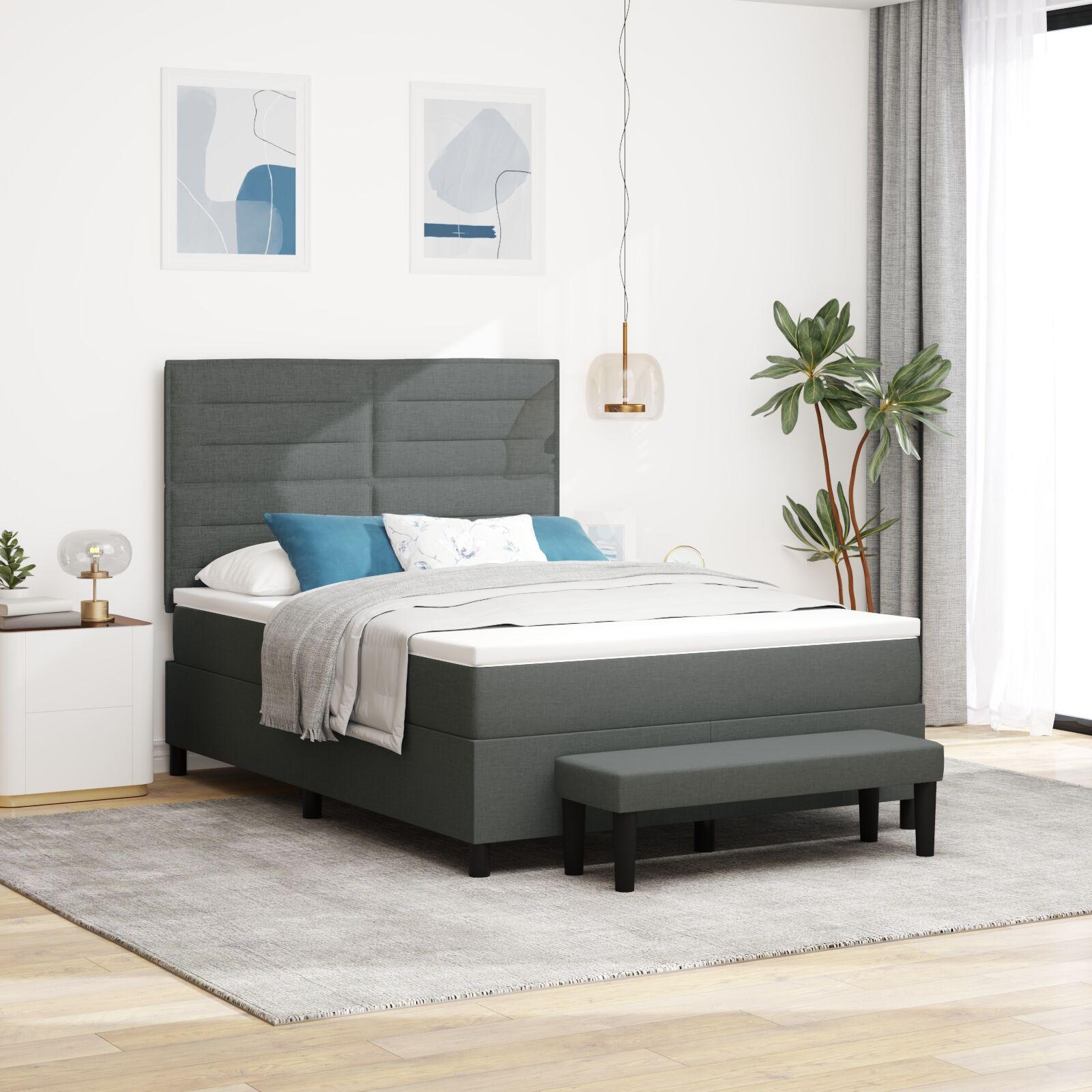 Kontinentalseng med madras Mørkegrå 140 x 200 cm Stof billede