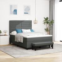 Box Spring Seng med Madras & Bænk Mørkegrå 160x200 cm Stof