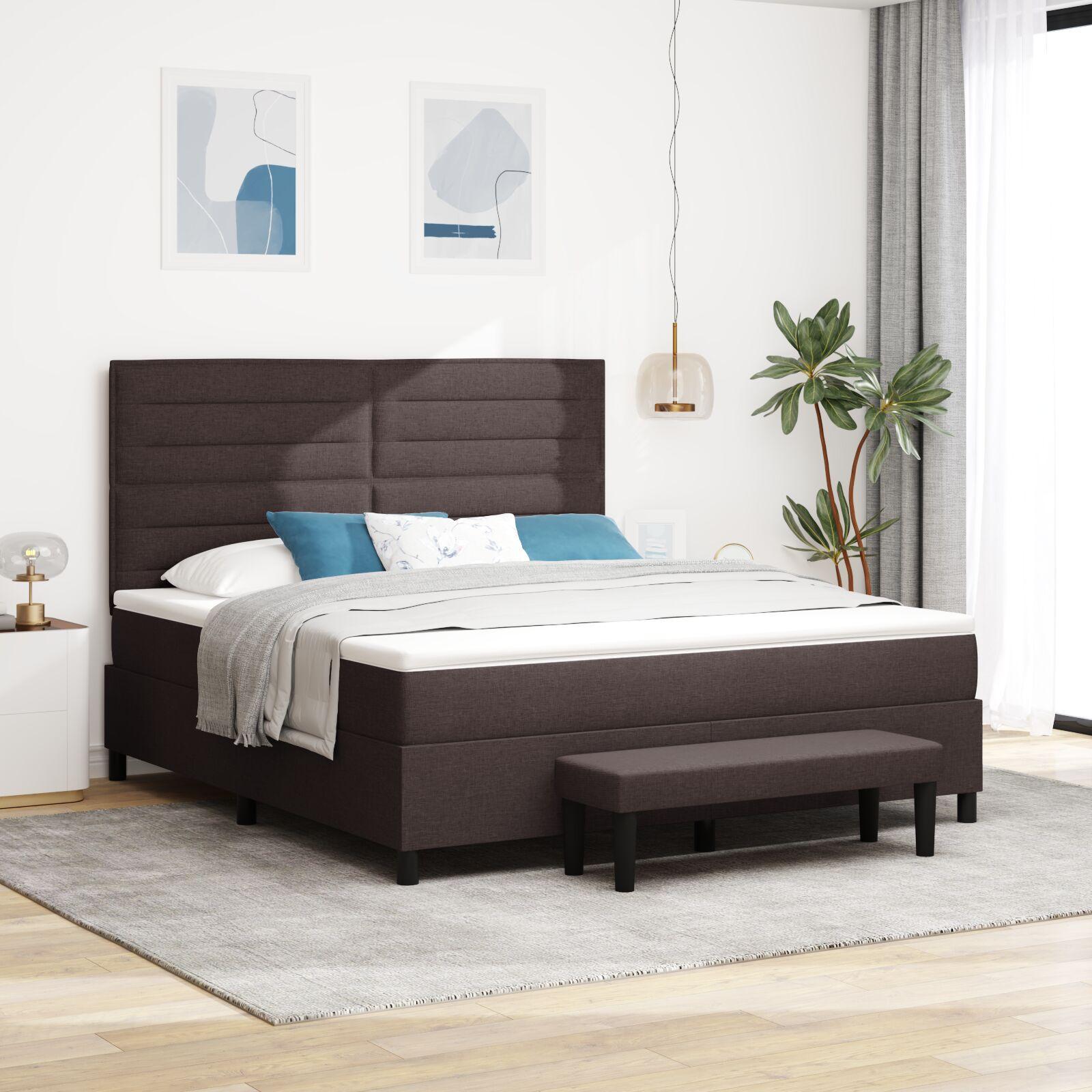 Box spring seng med madras & bænk mørkebrun 180x200 cm stof