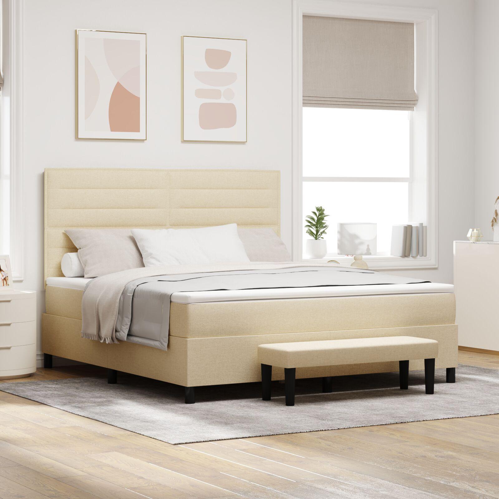 Box Spring Seng med Madras & Bænk Beige 180x200 cm Stof
