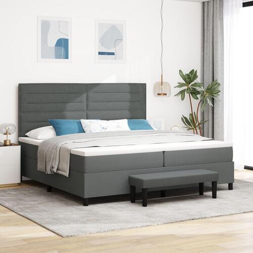 Box Spring Seng med madras & bænk mørkegrå 200x200 cm stof