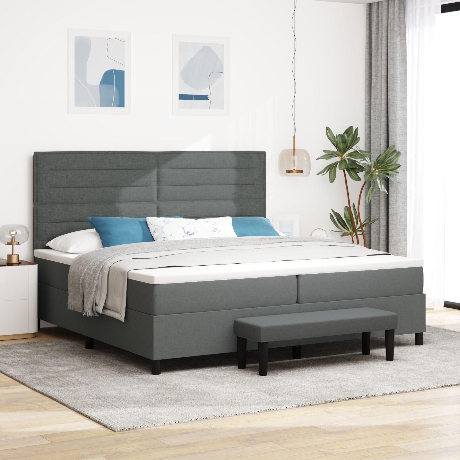 Kontinentalseng med madras Mørkegrå 200 x 200 cm Stof billede