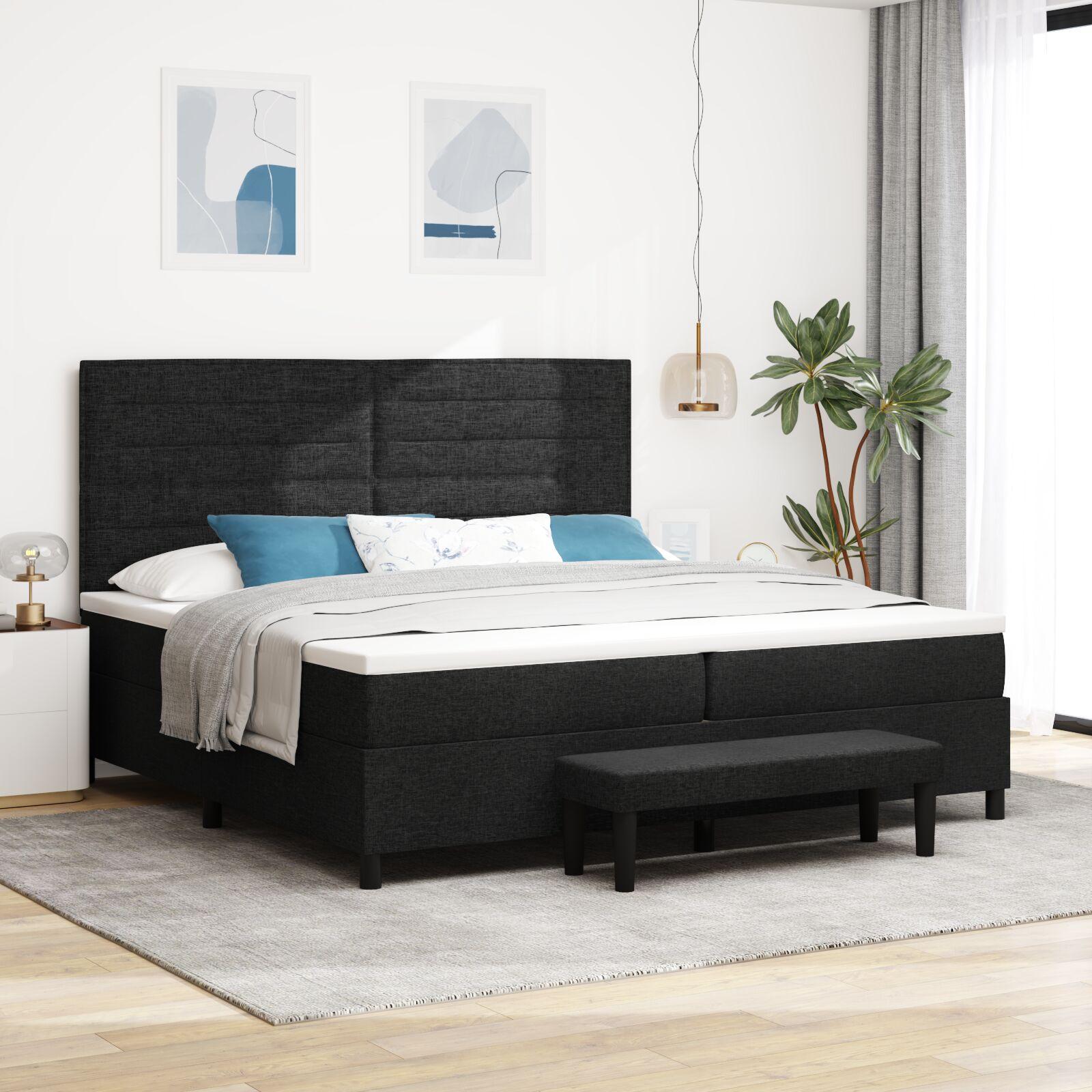 Boxspring seng med madras & bænk sort 200x200 cm stof