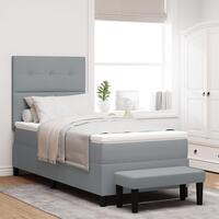 Box Spring Seng med Madras & Bænk Lys Grå 90x200 cm Stof