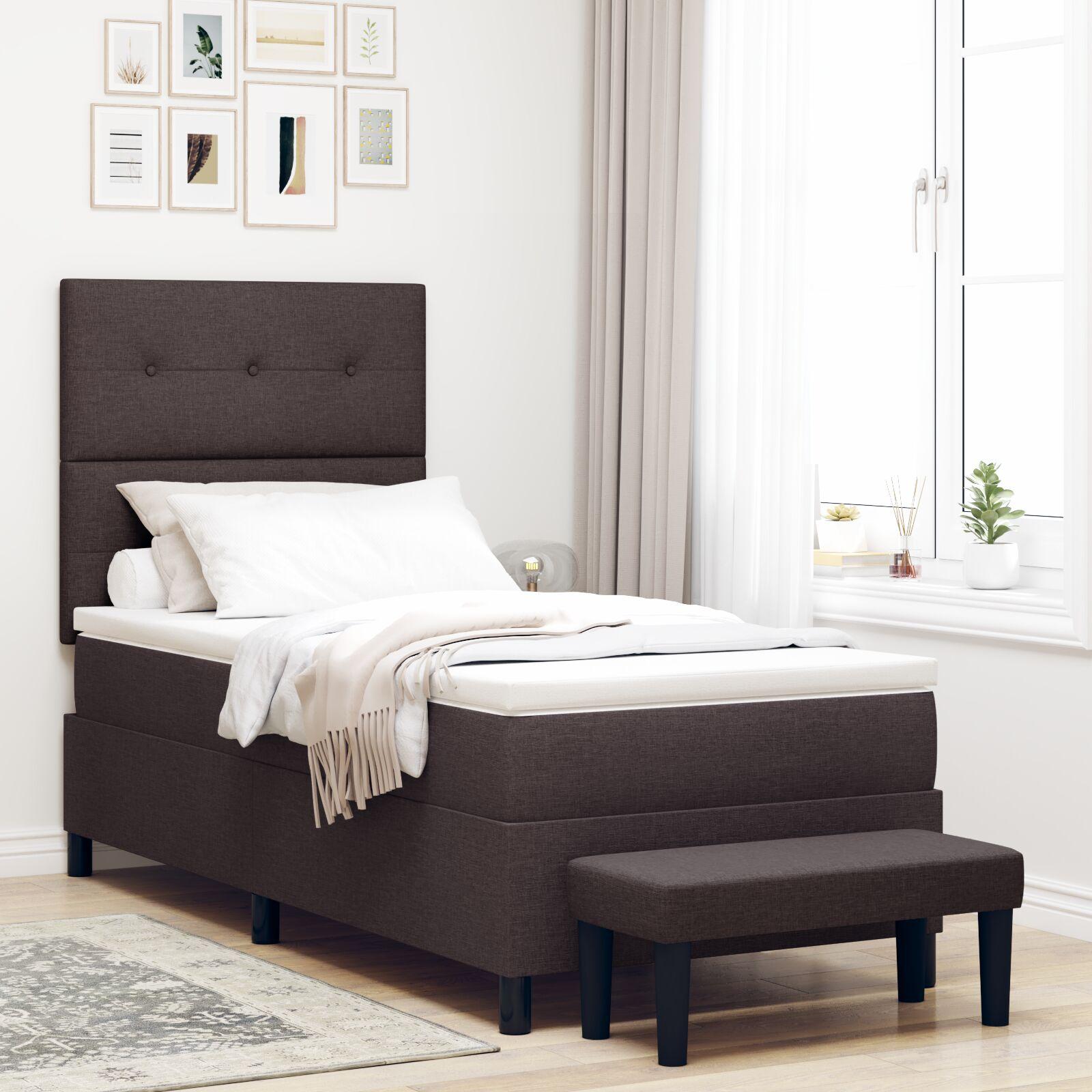 Kontinentalseng med madras Mørk Brun 90 x 200 cm Stof billede