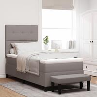 Box Spring Seng med Madras & Bænk Taupe 100x200 cm Stof