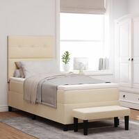 Box Spring Seng med Madras & Bænk Creme 100x200 cm Stof