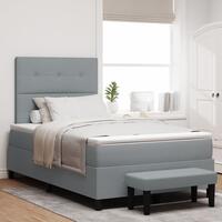 Box Spring Seng med Madras & Bænk Lys Grå 120x200 cm Stof