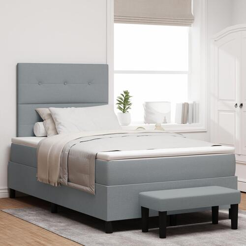 Box Spring Seng med Madras & Bænk Lys Grå 120x200 cm Stof