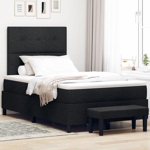 Box Spring Seng med Madras & Bænk Sort 120x200 cm Stof
