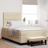 Box Spring Seng med Madras & Bænk Creme 120x200 cm Stof