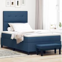 Box Spring Seng med Madras & Bænk Blå 120x200 cm Stof