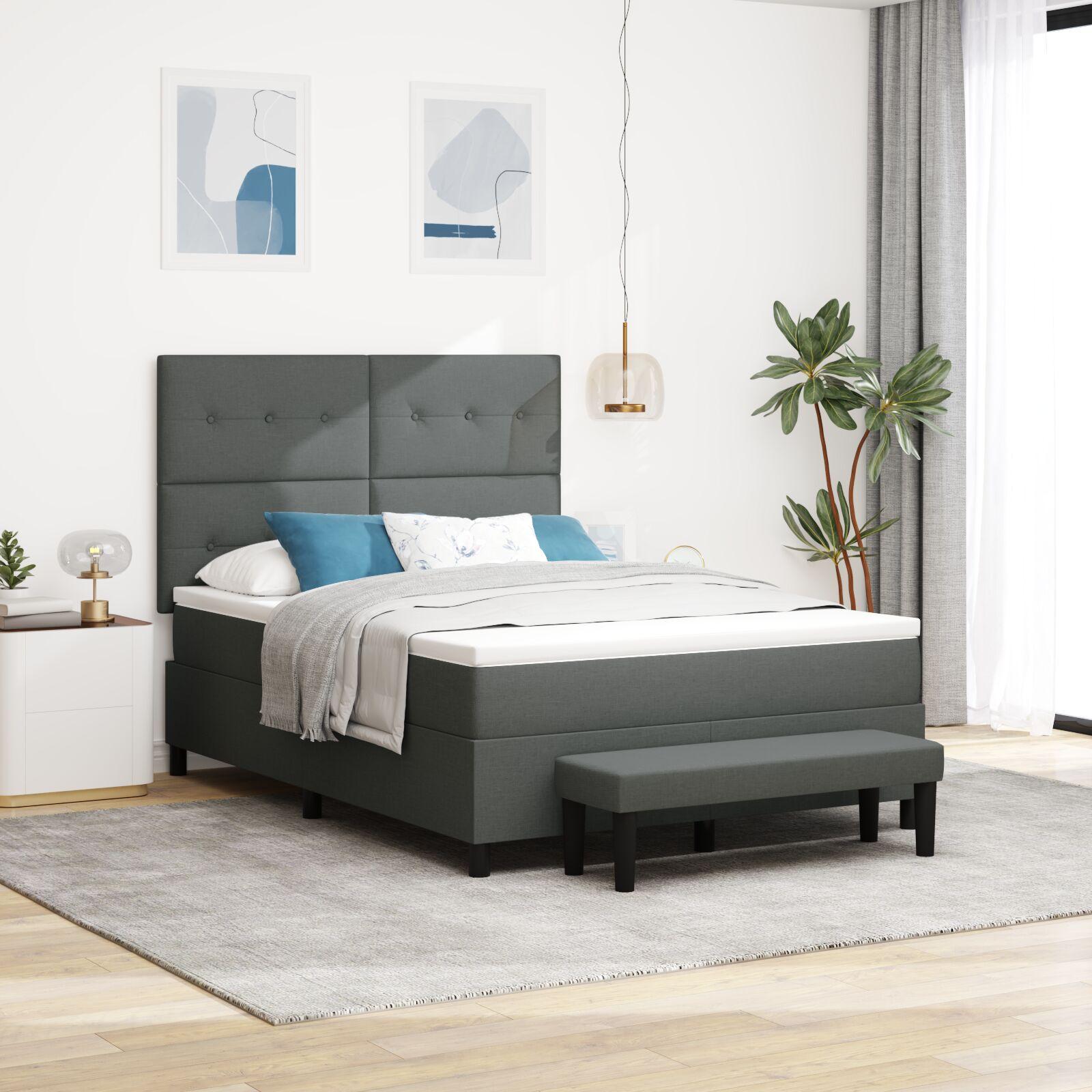 Kontinentalseng med madras Mørkegrå 140 x 190 cm Stof billede