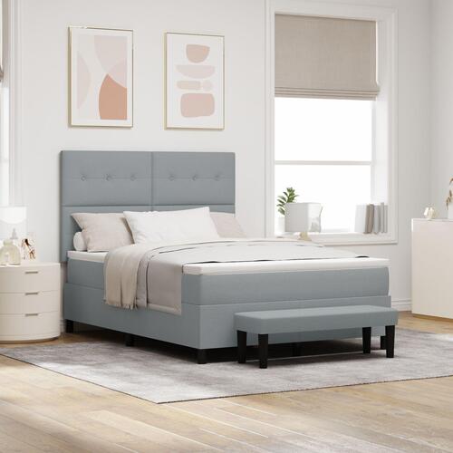 Box Spring Seng med Madras & Bænk Lys Grå 160x200 cm Stof