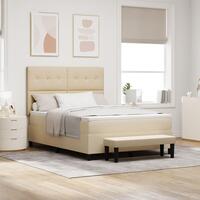 Box Spring Seng med Madras & Bænk Cream 160x200 cm Stof