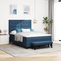 Box Spring Seng Med Madras & Bænk Blå 160x200 cm Stof