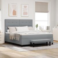 Box Spring Seng Med Madras & Bænk Lysegrå 180x200 cm Stof