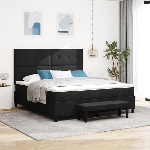 Box Spring Seng med Madras & Bænk Sort 180x200 cm Stof