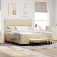 Box spring seng med madras & bænk beige 180x200 cm stof