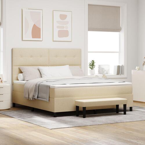 Box spring seng med madras & bænk beige 180x200 cm stof
