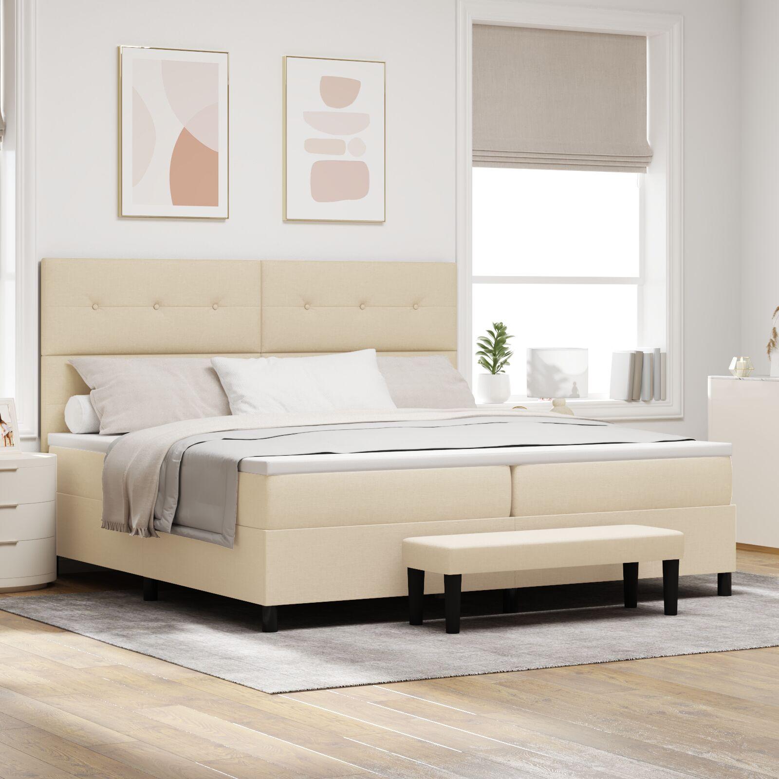Kontinentalseng med madras Creme 200 x 200 cm Stof billede