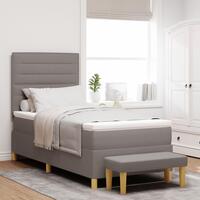 Box Spring Seng med Madras & Bænk Taupe 100x200 cm Stof