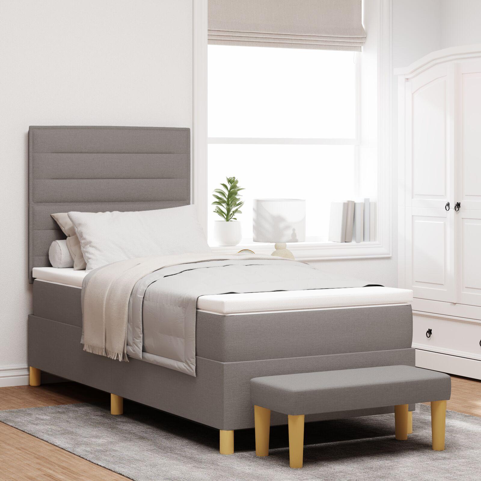 Kontinentalseng med madras Gråbrun 100 x 200 cm Stof billede