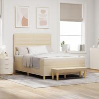 Box Spring Seng med madras & bænk Creme 140x200 cm Stof
