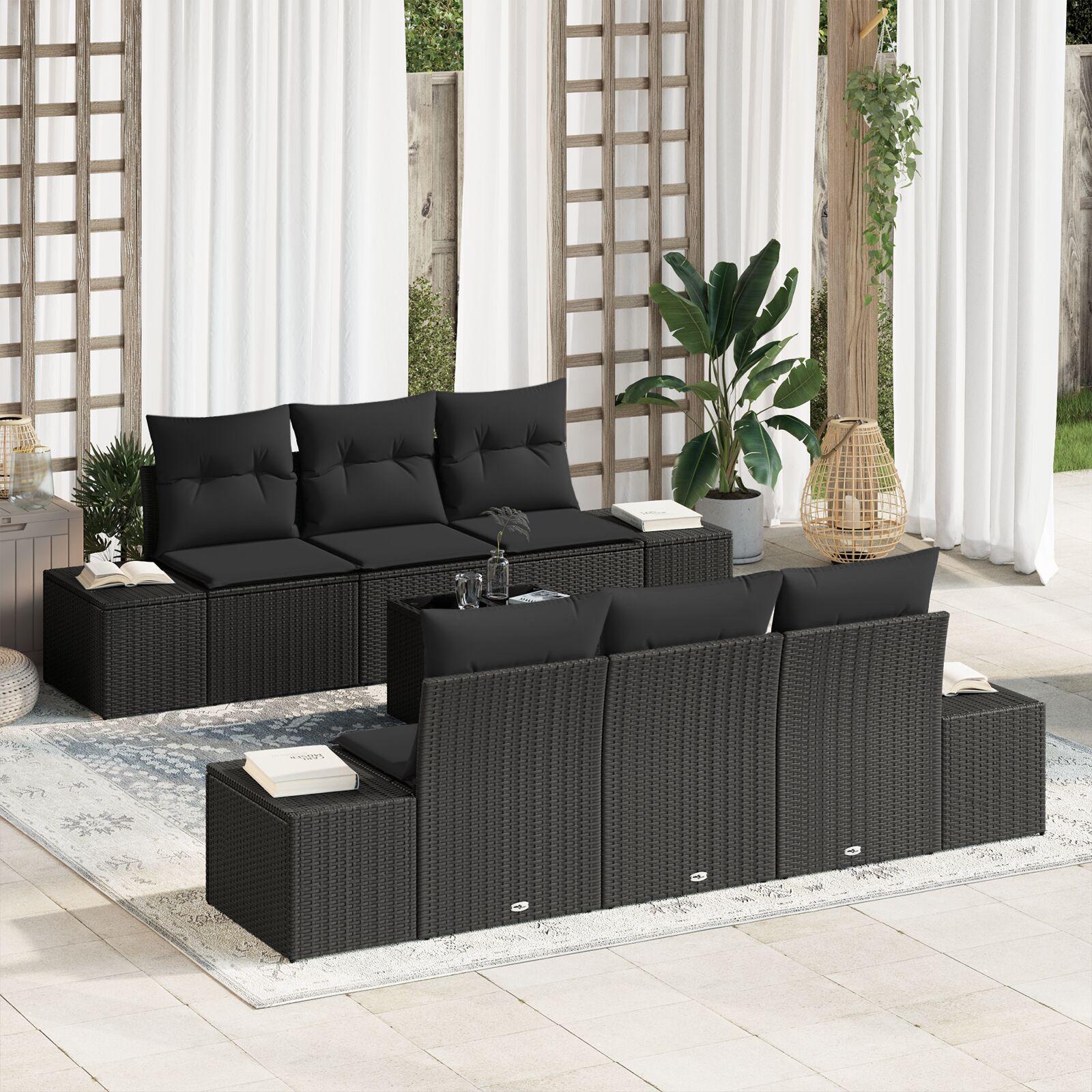Havesofa Sæt med pude med opbevaring 7 stk Sort 55 x 55 x 37 cm billede