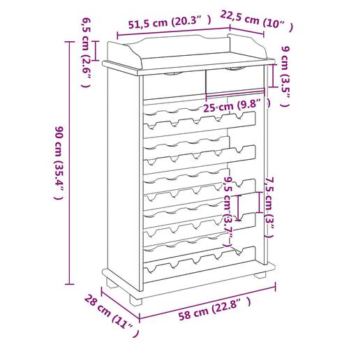 Vinreol 90x60x30 cm Solid Træ Fyrretræ