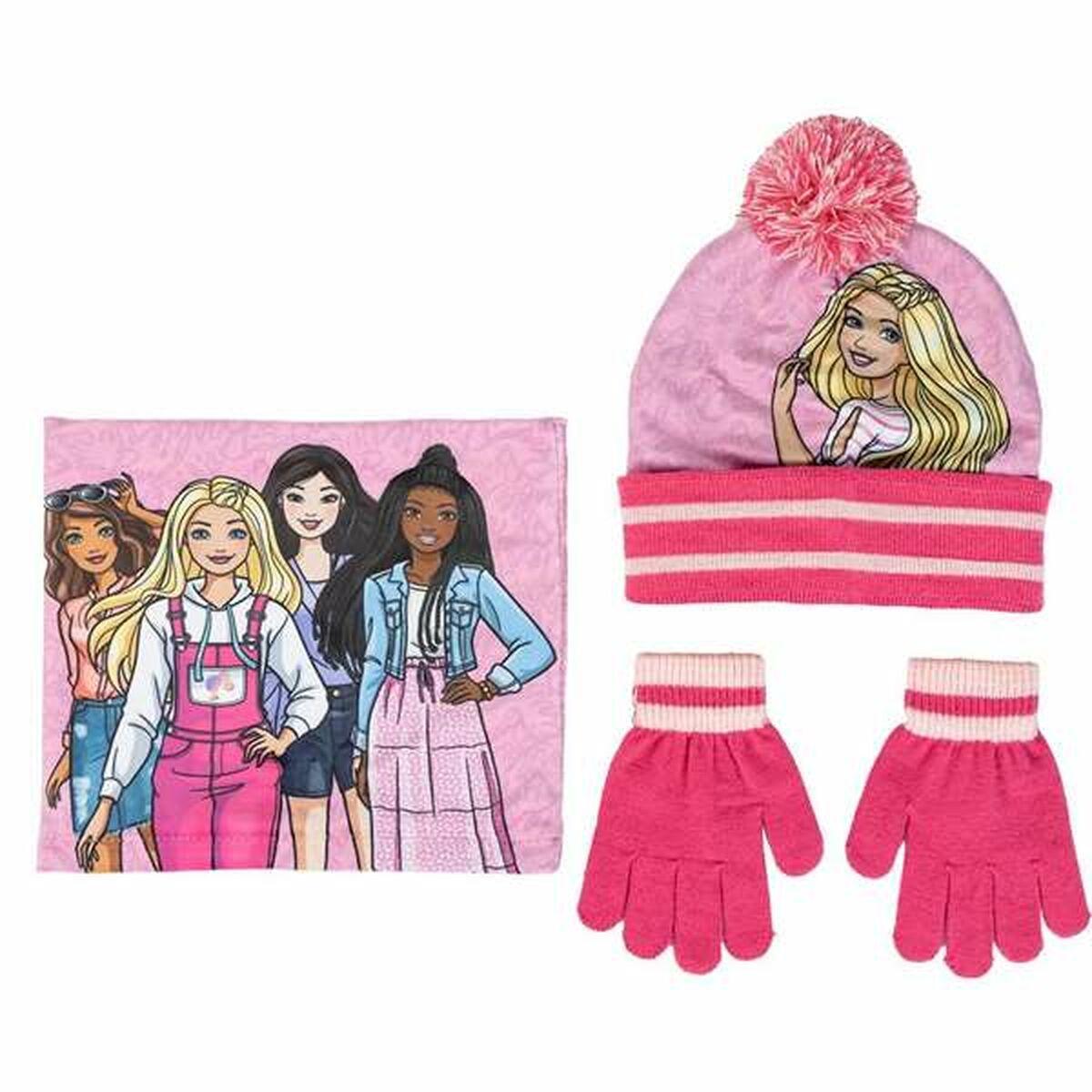 Barbie hat, halstørklæde og vanter - pink (2-8 år)