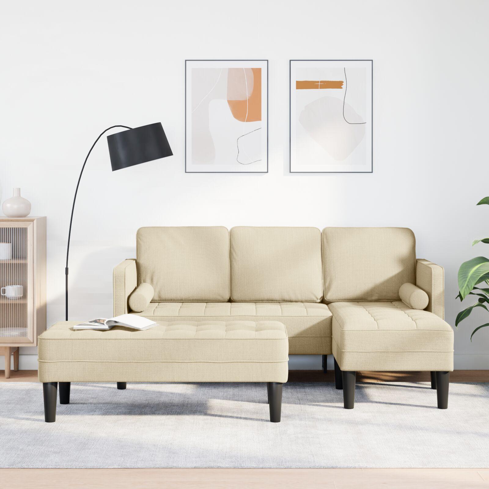 2 Delt Sofa Sæt med Puder Creme Stof