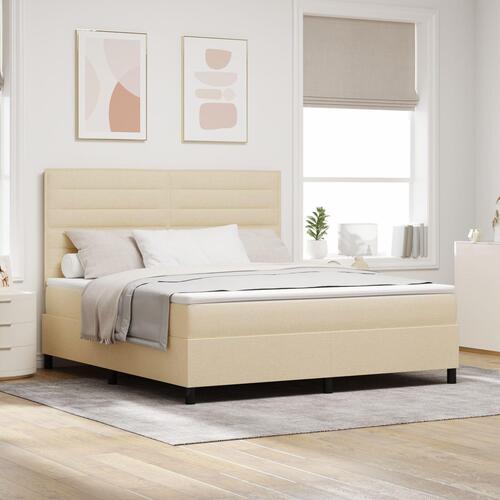 Box Spring Seng med Madras & LED Lys Cream 180x200 cm Stof