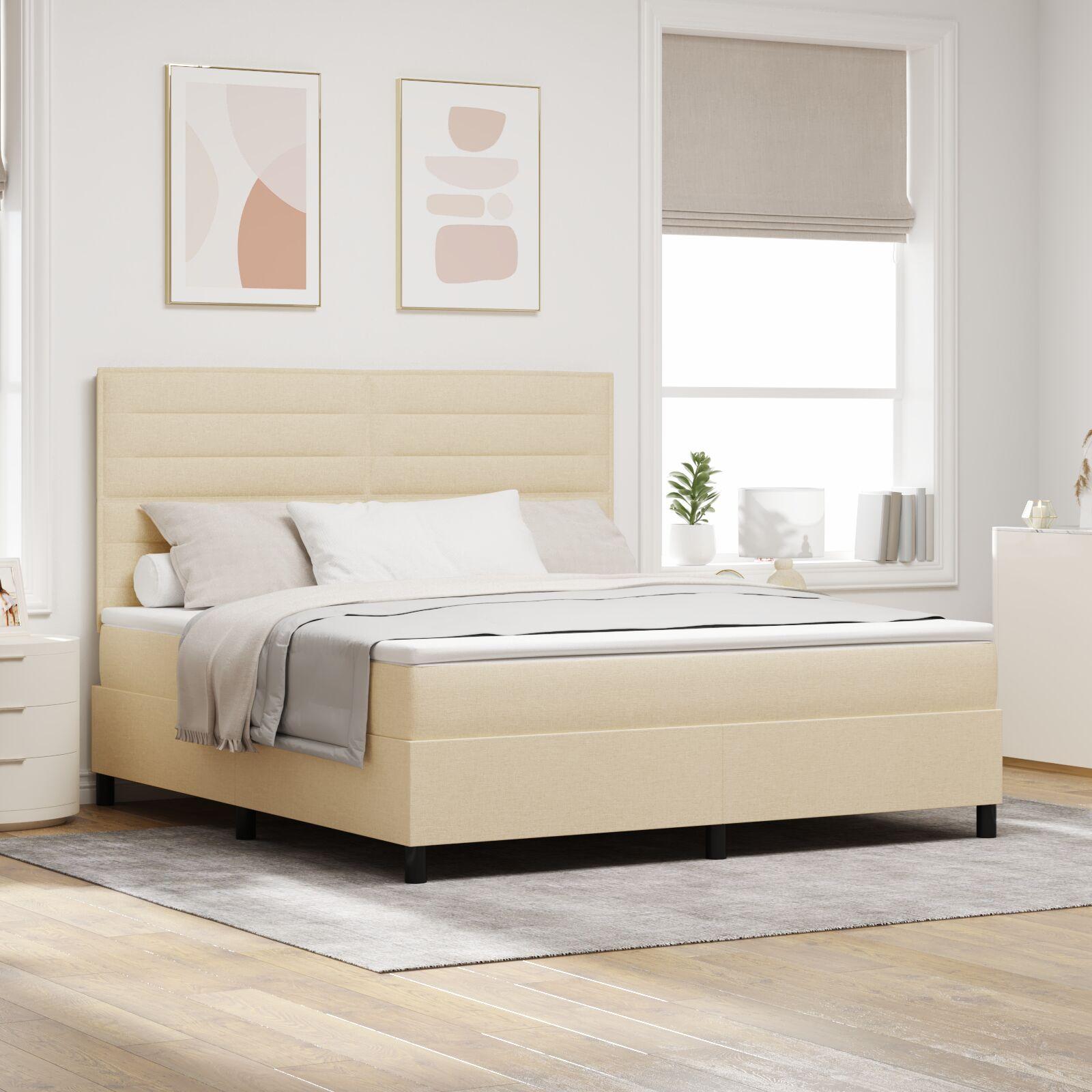 Kontinentalseng med madras med LED Creme 180 x 200 cm Stof billede