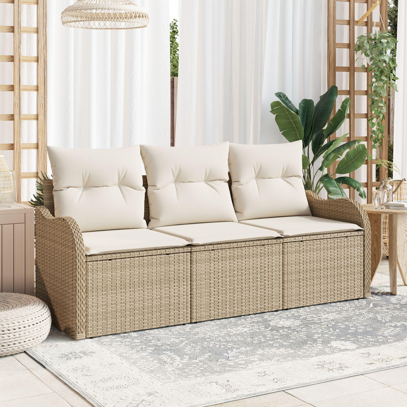 3-delt havesofa sæt med puder beige poly rattan