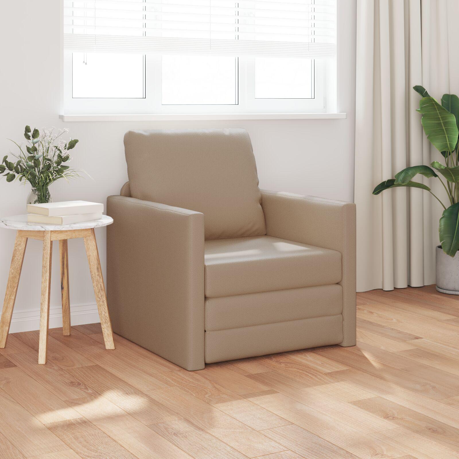 Gulvsofa seng 2-i-1 Cappuccino 74x77x81 cm Kunstlæder