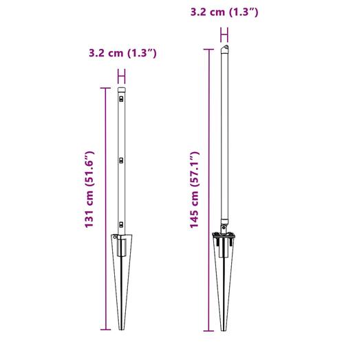 Hegns stolper med spike 7 stk Ø32 mm 100 cm galvaniseret stål