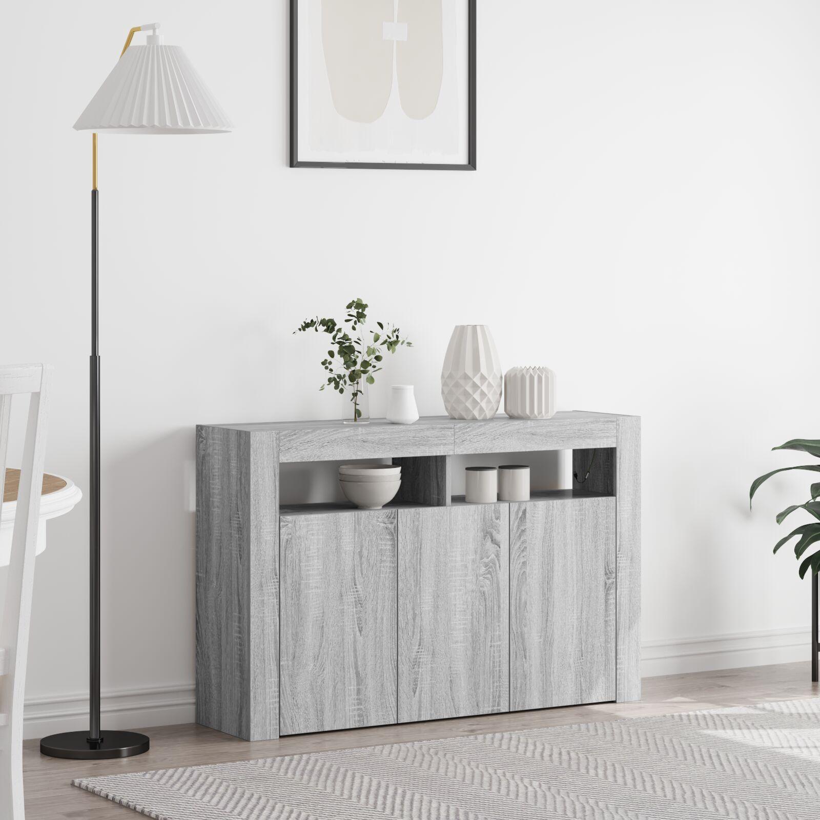Sideboard Grå Sonoma-eg 116 X 30 X 75 Cm Konstrueret Træ
